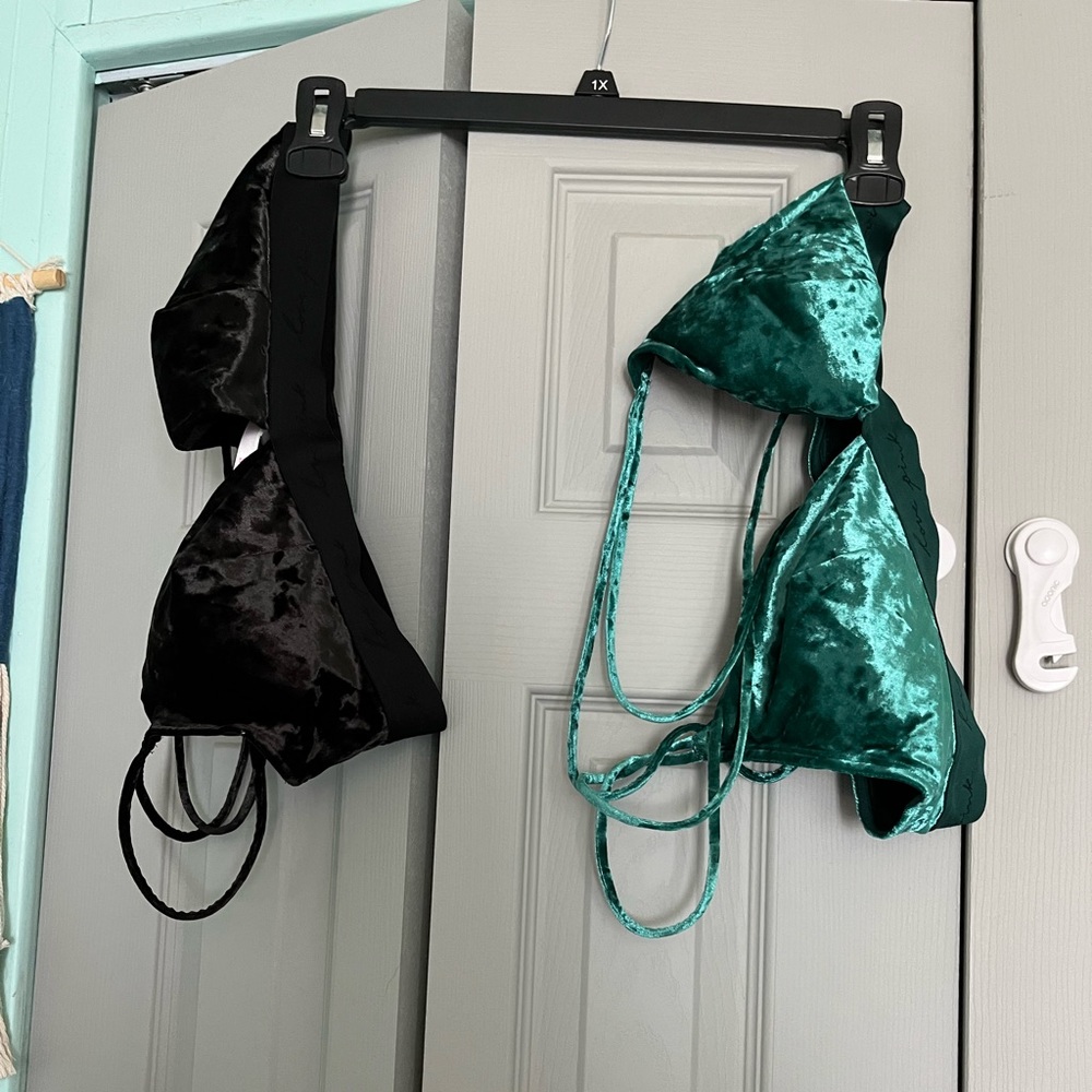 PINK velvety bralettes 1 black and 1 green